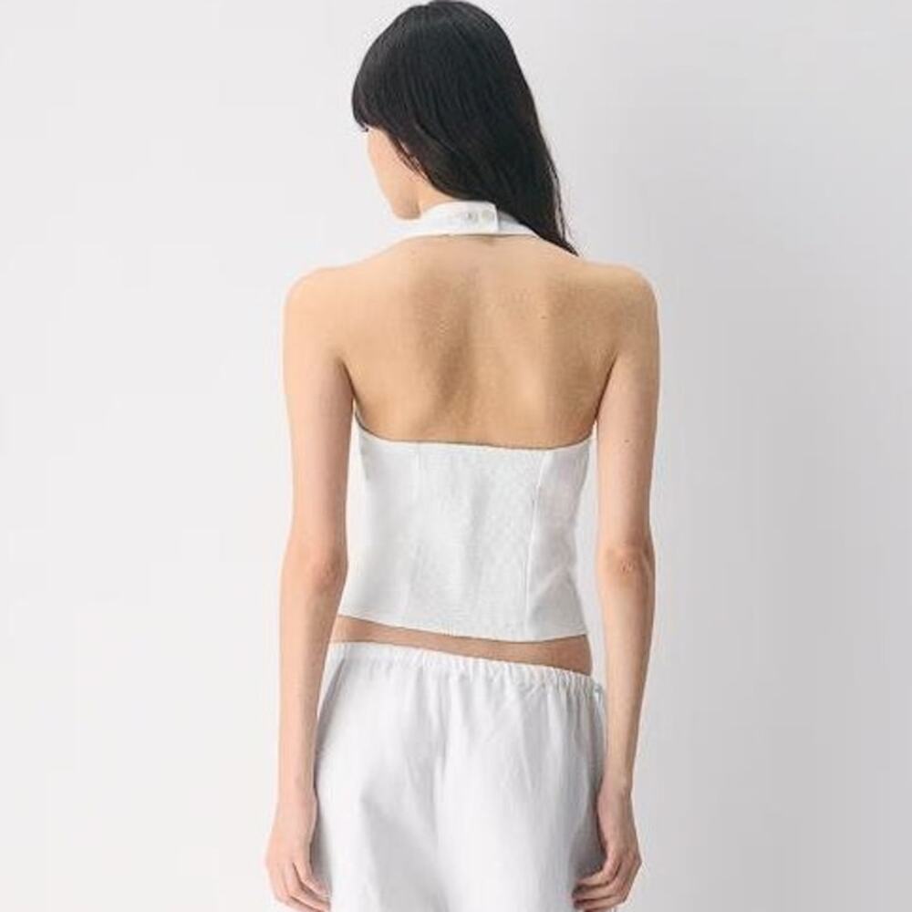 ARITZIA Women's Wilfred Whisper Linen Halter Top Size S In White - Picture 3 of 15